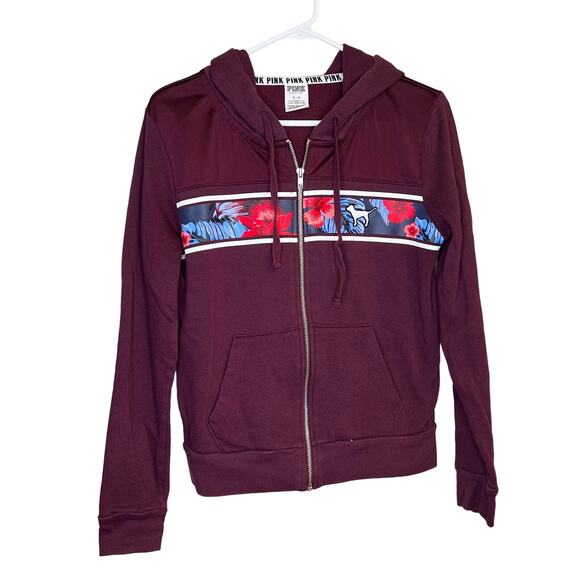 Vintage Y2k 1990's PINK Burgandy Floral Dog Long Sleeve Full Zip Hoodie Medium - Picture 10 of 16